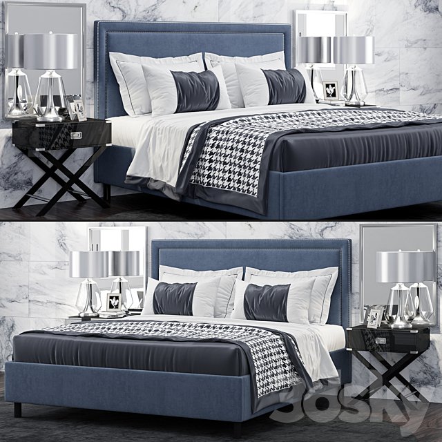 Bed TOV Furniture Reed Navy Velvet Tufted
