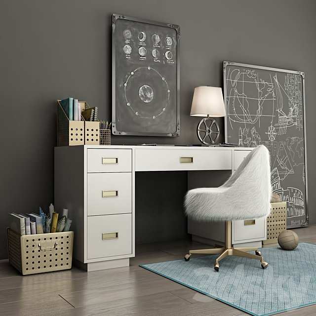 WRIGHTED TABLE Restoration Hardware, AVALON WITH WAXED WHITE STORAGE BOXES