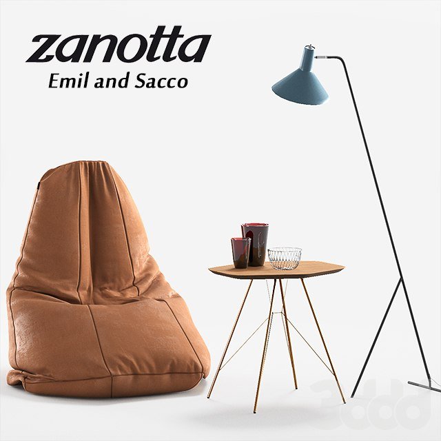 Armchair Zanotta Sacco, table Zanotta Emil