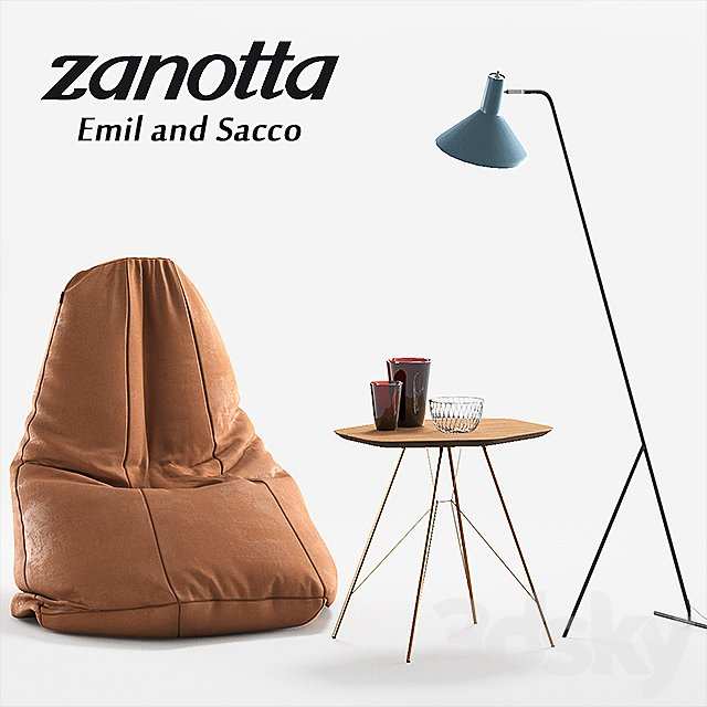 Armchair Zanotta Sacco, table Zanotta Emil