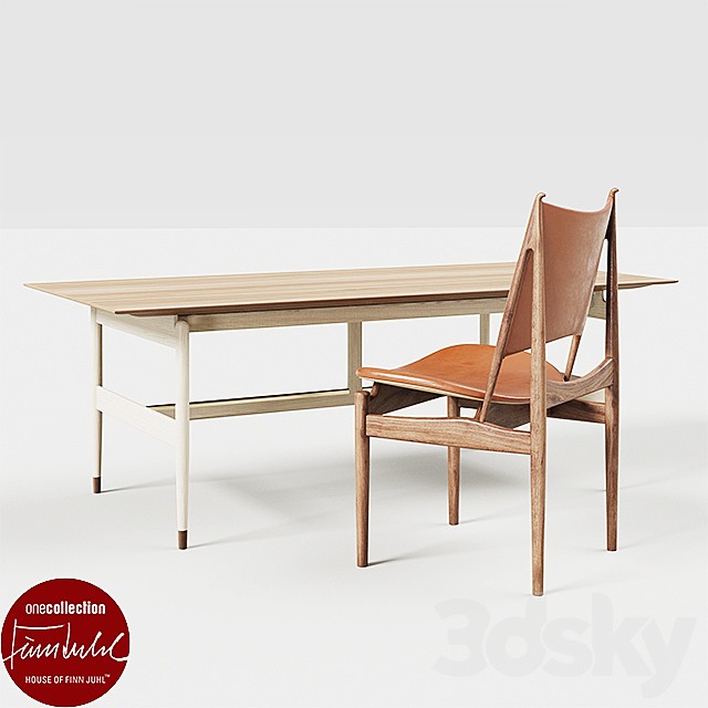 Kaufmann table and Egyptian chair bu Finn Juhl
