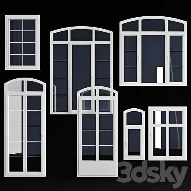 A set of arched windows / doors