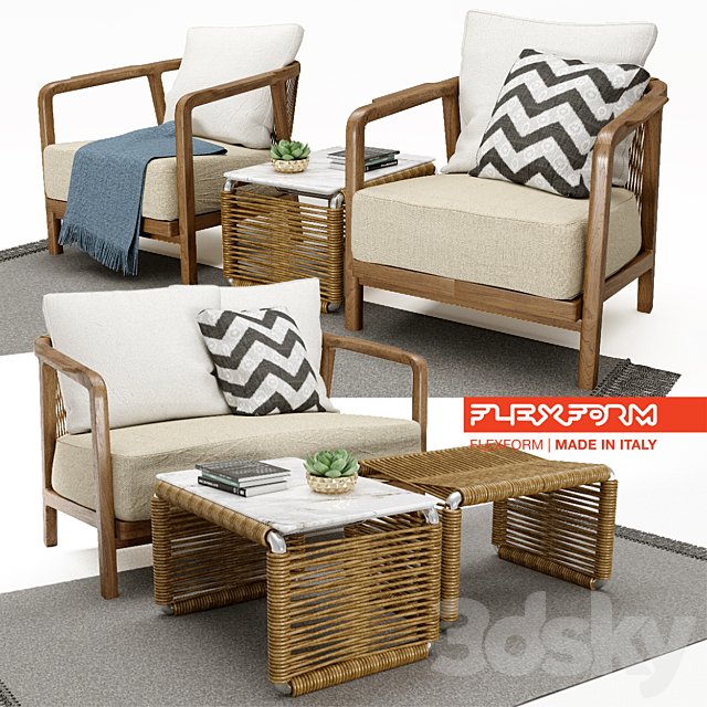 Flexform - crono divano, armchairs + tindari coffee table + carpet