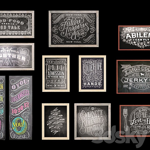 Set of boards with chalk drawings