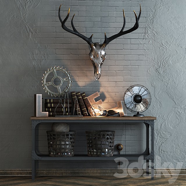 Decorative set with a deer skull                                                                                                          #Deer#Decor #metal #paper #book #ball