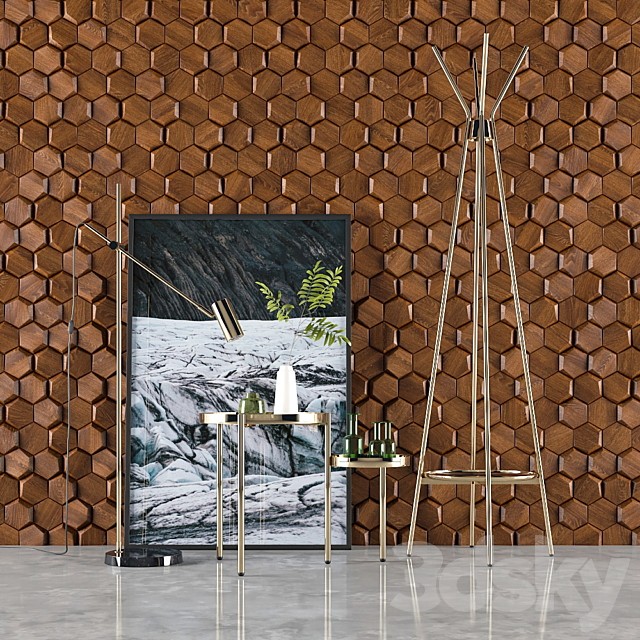 Obie Floor Lamp, Alana Two Tier Bedside Table, Alana Coat Stand