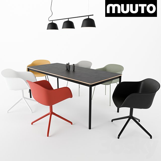 MUUTO Fiber Armchair, Ambit Rail Lamp, Base Table