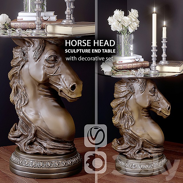 Horse Head Sculpture End Table and decorative set (vray+corona)