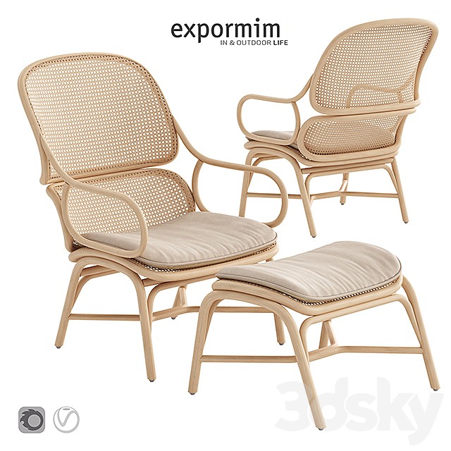 Expormim Frames Armchair with ottoman