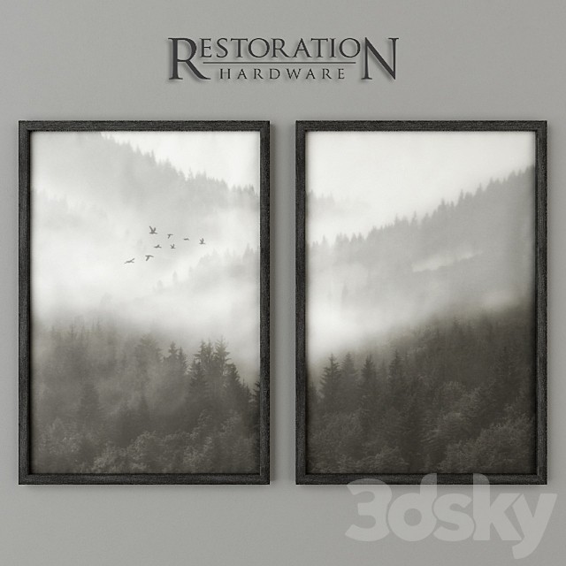 RH Mountain Landscape Vellum Diptych Set