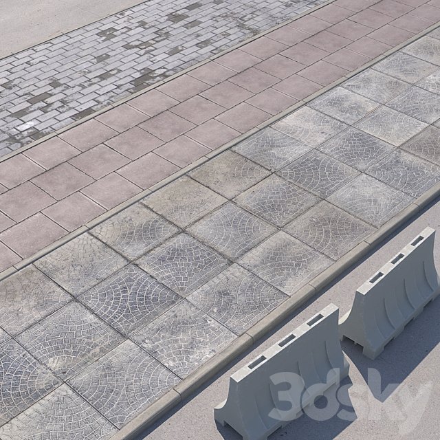 3 versions of the sidewalk with the road.