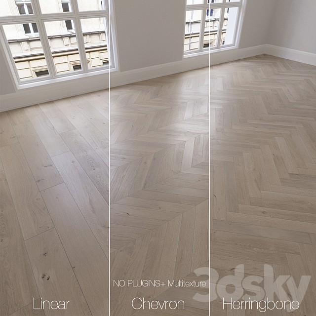 Parquet natural, oak anchorage, 3 types. Linear, chevron, herringbone.
