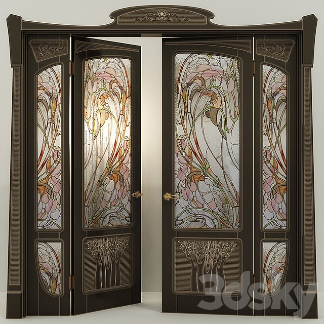 Stained glass door two-field, modern