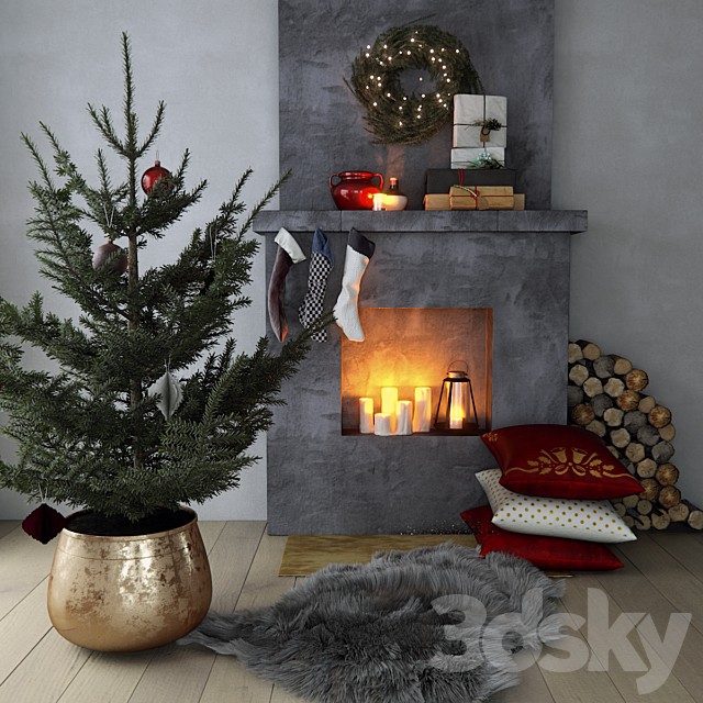 Fireplace with Christmas decor