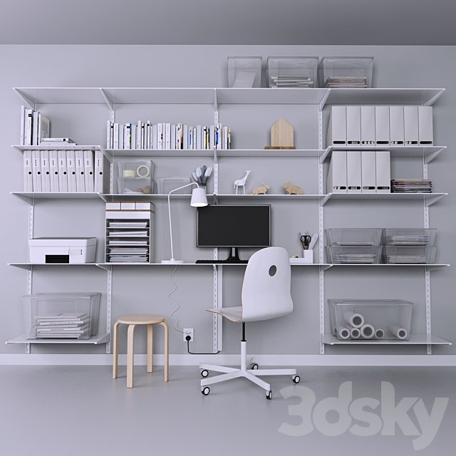 Collection of office furniture with stationery, armchair and other accessories