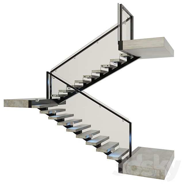 Ladder made of concrete, metal and glass with backlight illuminated PROFI LED IP44