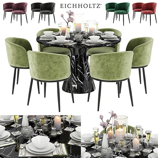 EICHHOLTZ Dining Table Turner 110660 110661 & Chair Filmore 111994 111995 111996 111997 111994 & Décor set