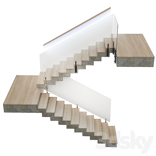 Stairs made of wood and concrete with built-in LED illuminated handrail