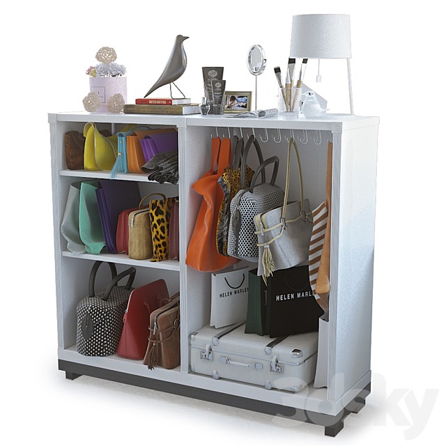 Cupboard with bags and decor