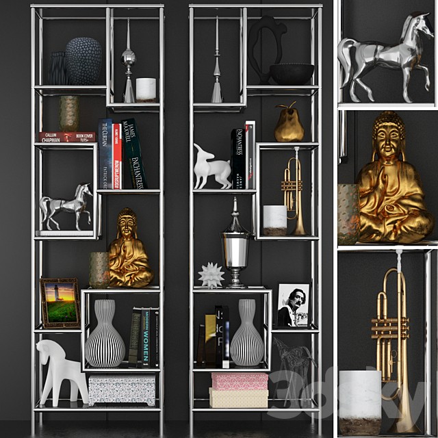 Rack in a modern style with decor and accessories for decorating