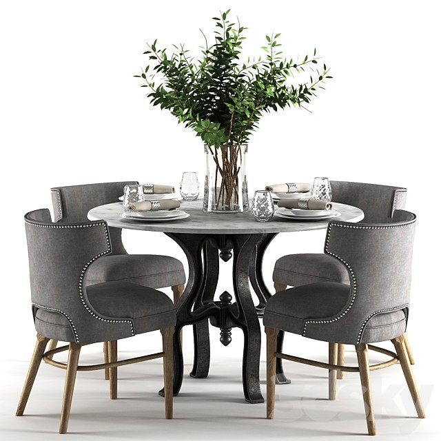 Ashford Task Chair with Hobbs 48'Round Dining Table-marble top