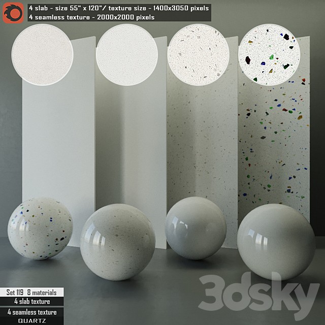 Quartz Slab & Seamless texture Set 119