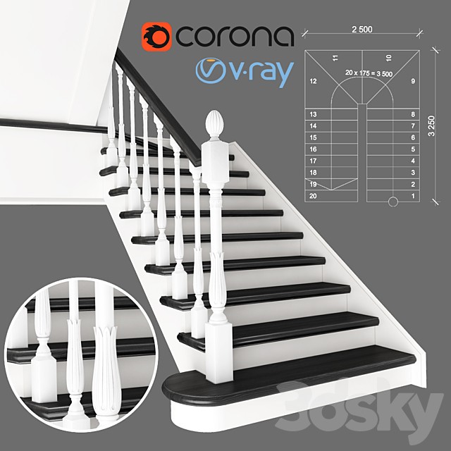 Two-staircase ladder with staggered steps, 3 version