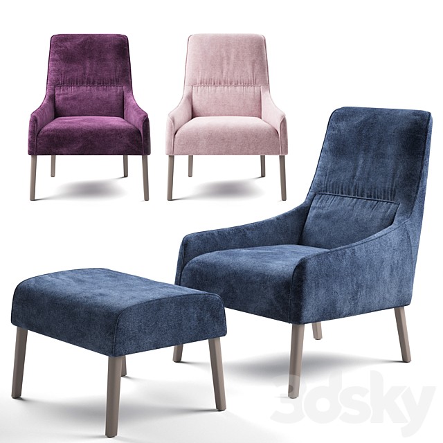 Ligne Roset Long Island armchair, footstool