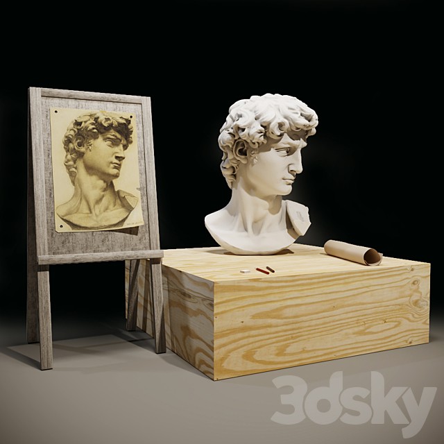 The head of David and the easel of the artist