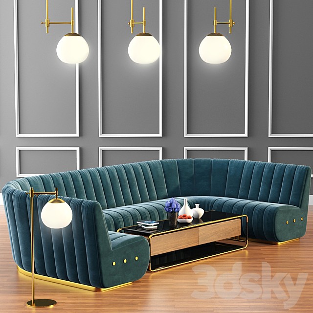 Sophia Long Sofa & Launter Table With Parquet