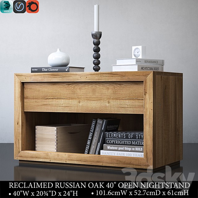 RECLAIMED RUSSIAN OAK 40in OPEN NIGHTSTAND
