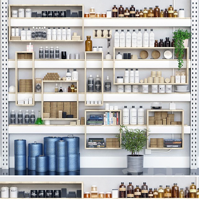 Large cosmetics rack. Beauty salon