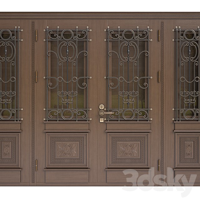 Front door with carvings and forged elements