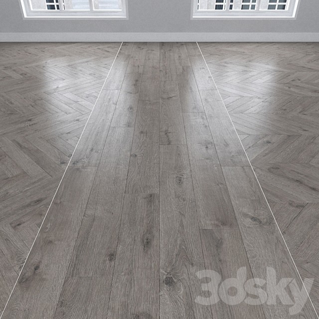 Parquet Oak gray, 3 types: herringbone, linear, chevron.