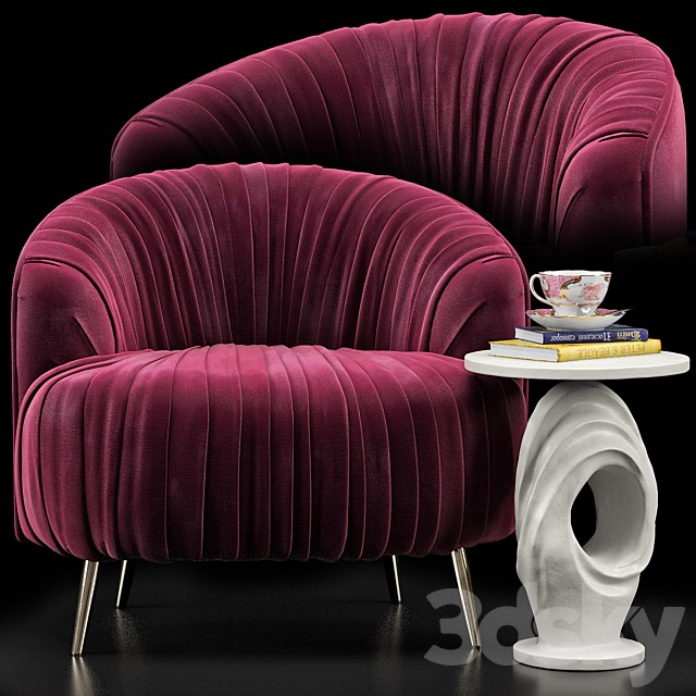 Opal Accent Chair, Papier Mache Wave Side Table