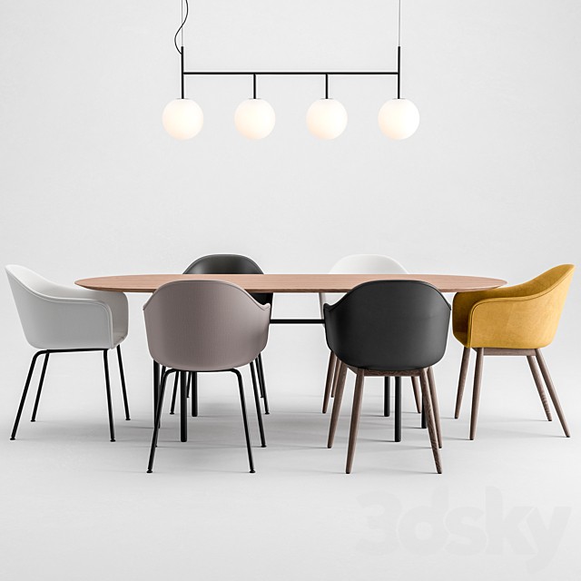 Harbour Chair Upholstery + Snaregade Table + Tr Bulb By Menu