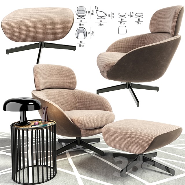 Minotti Russell Head Arm Chair With Coffee Table