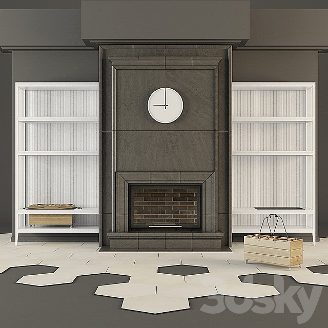 Modern fireplace and shelves