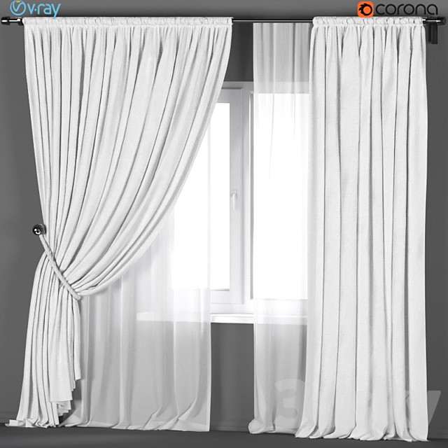 White curtains with a garter on a rope with white tulle.