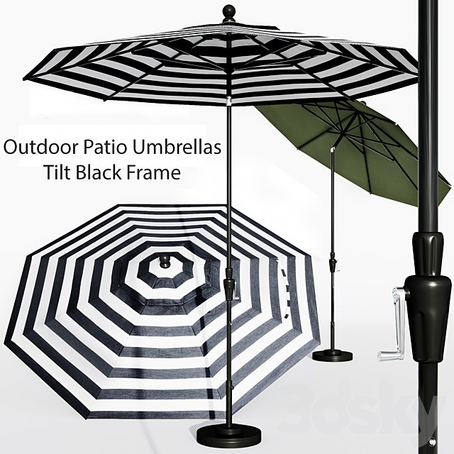 9' Sunbrella Black Cabana Stripe Outdoor Patio Umbrella with Black Tilt Frame + Reviews
