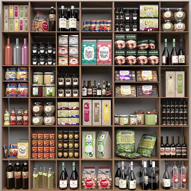 Showcase with spices, sauces in a supermarket or home pantry