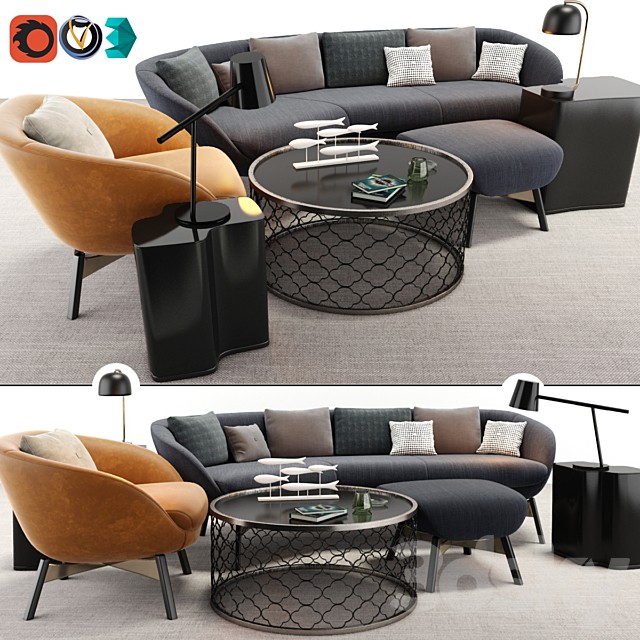 Minotti Russell Arm Chair And Sofa Set