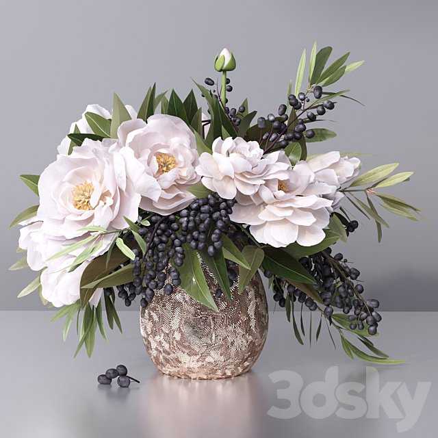 Flower Arrangement- peony grape leaf twig vase