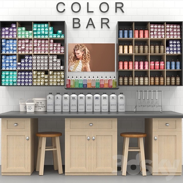 A set of hair dyes in a beauty salon. Collection
