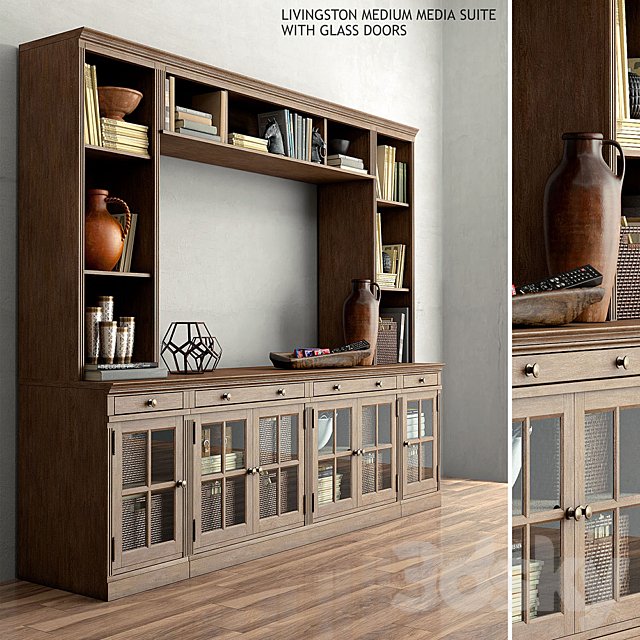 Pottery barn LIVINGSTON MEDIUM MEDIA SUITE WITH GLASS DOORS
