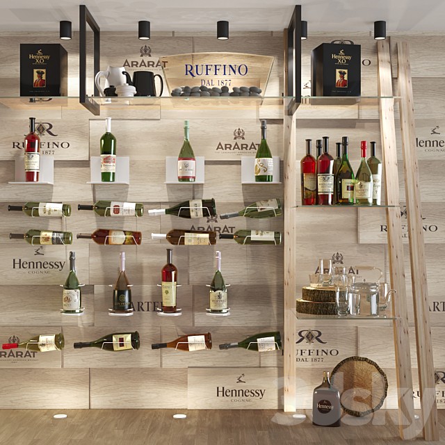 Showcase in a restaurant with collection wine. Red wine