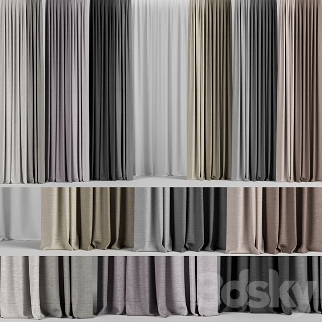 A set of curtains in different colors + tulle.