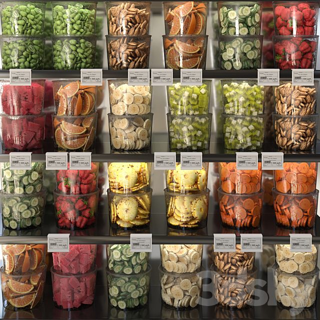 A set of fruits and vegetables cut into cubes. Fruits vegetables