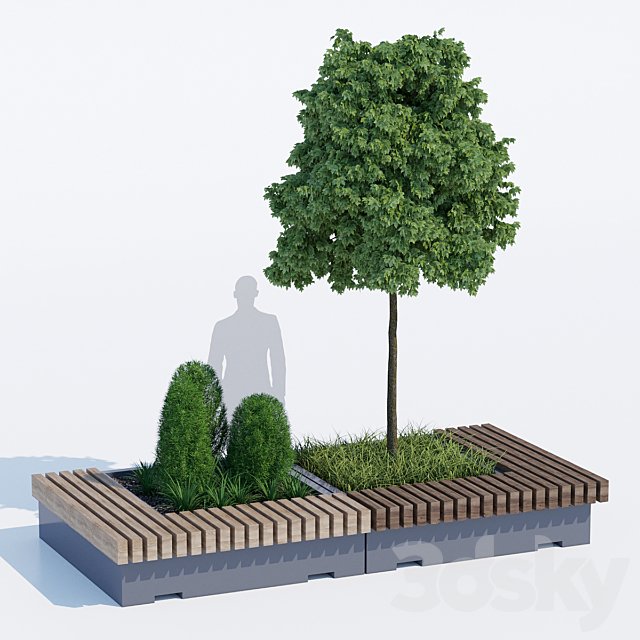 Big green benches tree