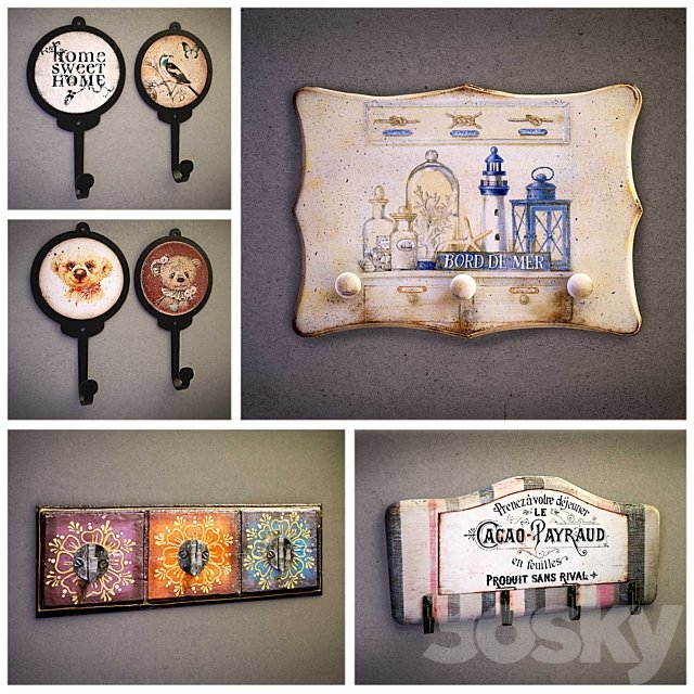 Wall hangers for clothes, keys, bags, towels